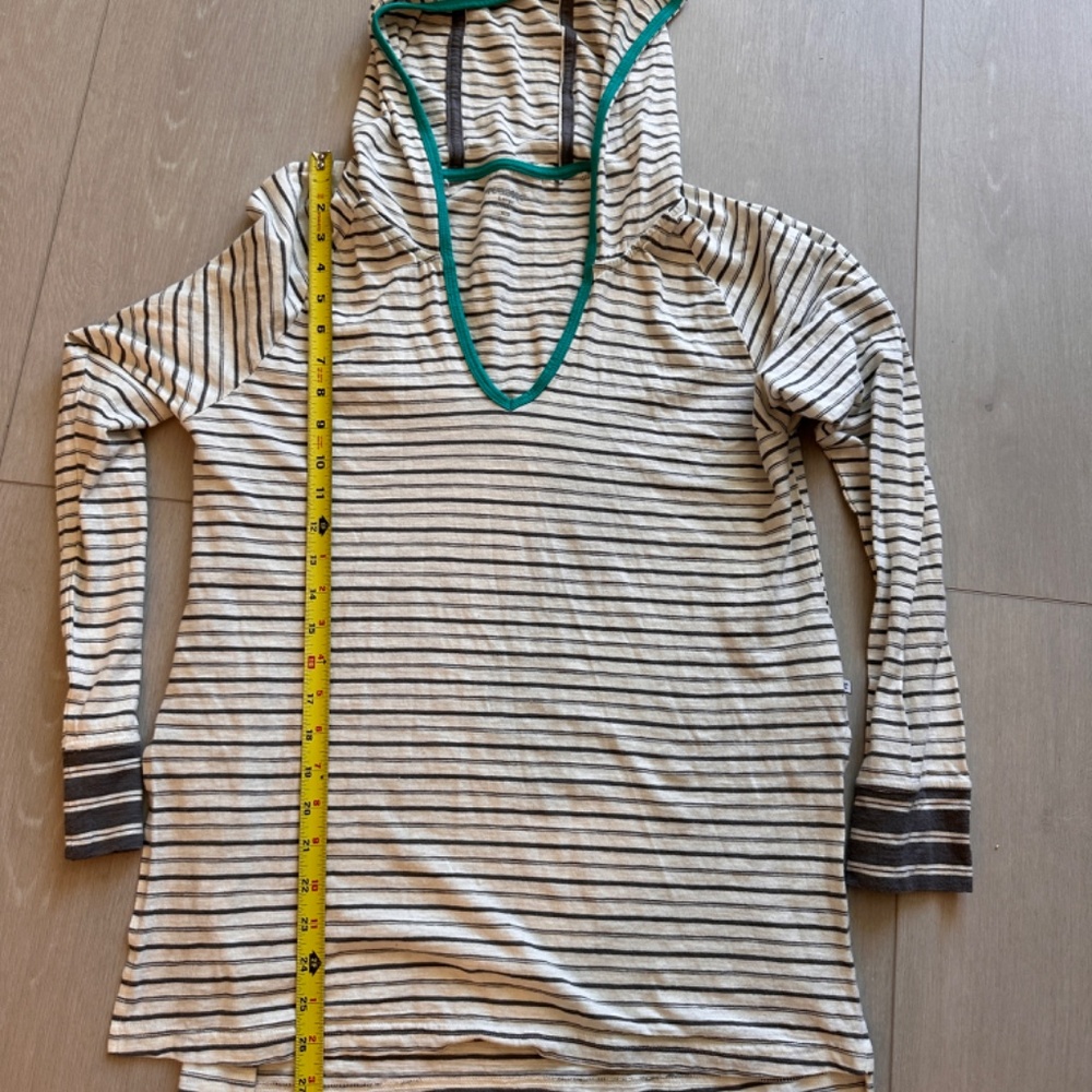 Toad&Co soft Striped Beachy Hoodie Turquiose and Grey Organic Cotton Large